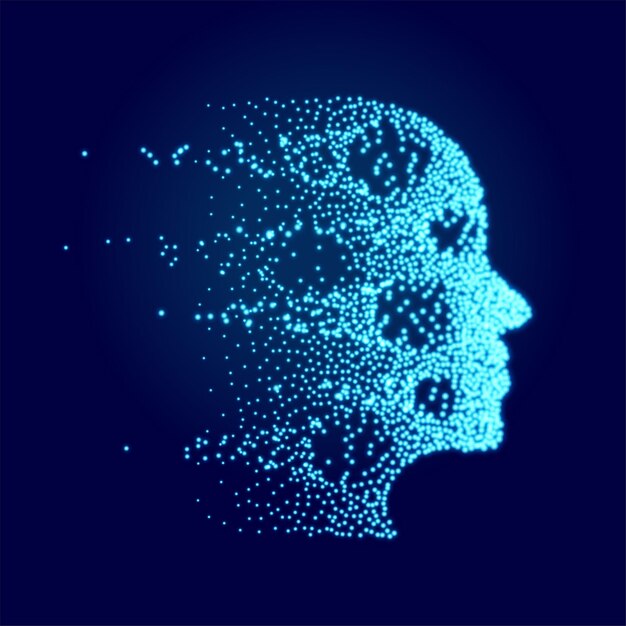 particle style digital human head techno concept background design