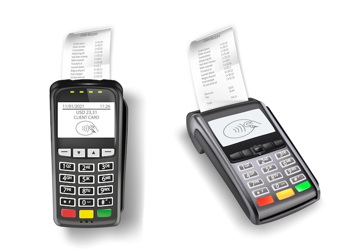 Miễn phí Vector payment terminal machine for credit cards with cash receipts set two electronic wireless readers for purchases contactless technology for transactions isolated on white