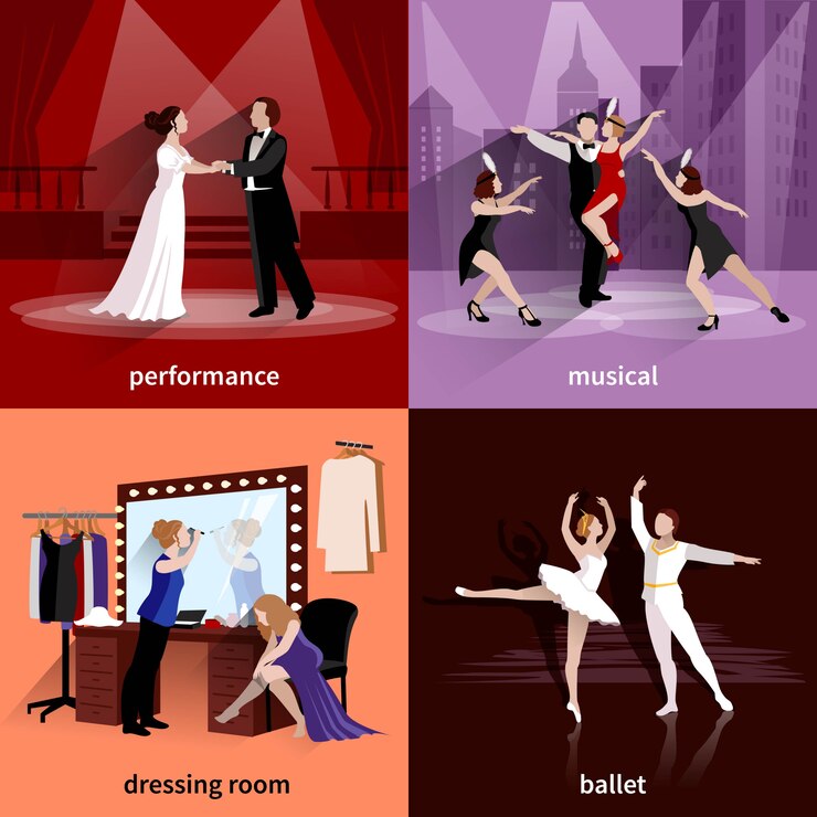 Miễn phí Vector people on theater scenes performance musical ballet and in dressing room