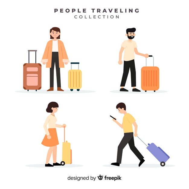 people traveling with suitcase collection