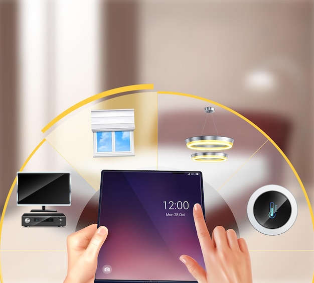 person controlling smart home with tablet