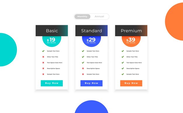 pricing chart table template for website presentation