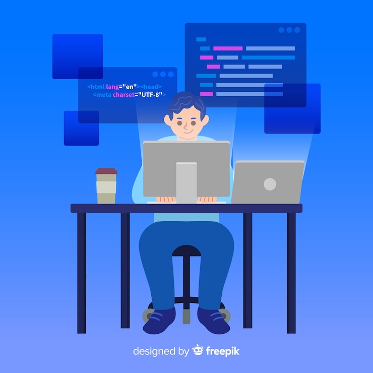 Miễn phí Vector programmer doing his job at the office