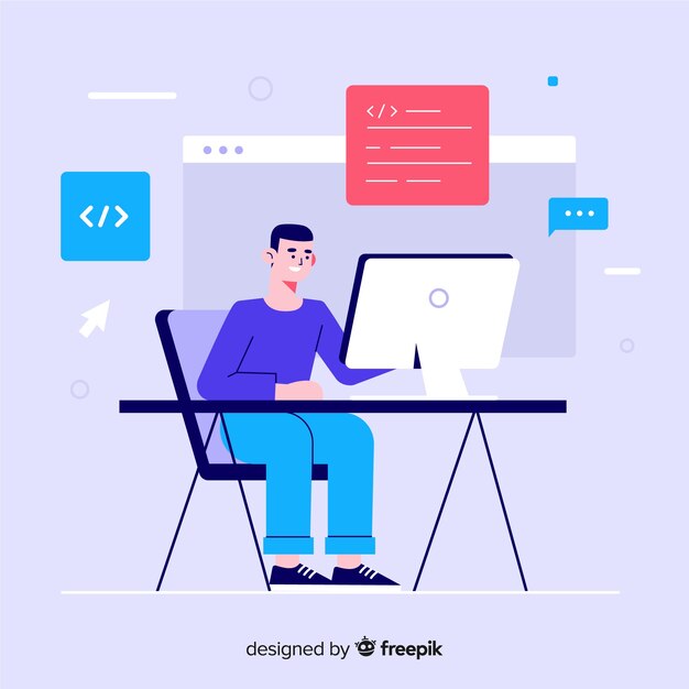 programmer working in flat style