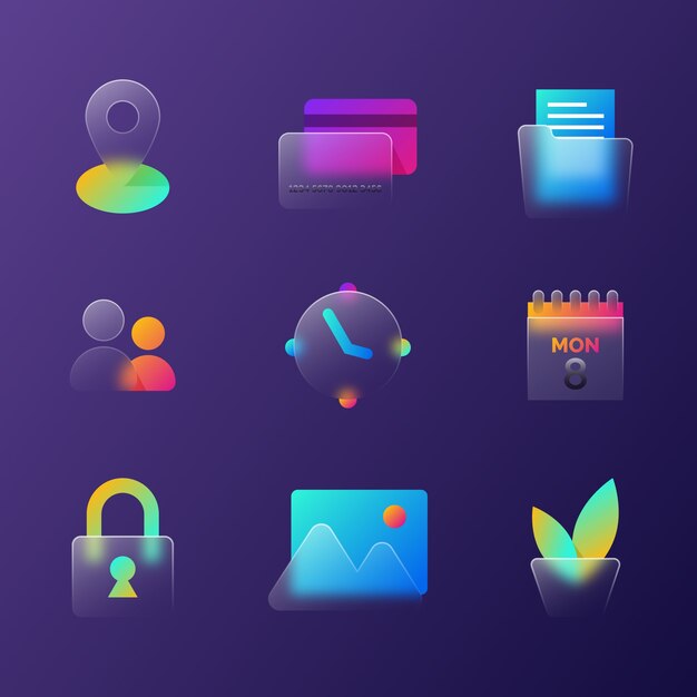 Realistic glassmorphism elements collection