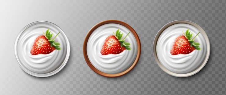 Miễn phí Vector realistic vector icon illustration set of fresh cream bowls with whole strawberry natural dairy