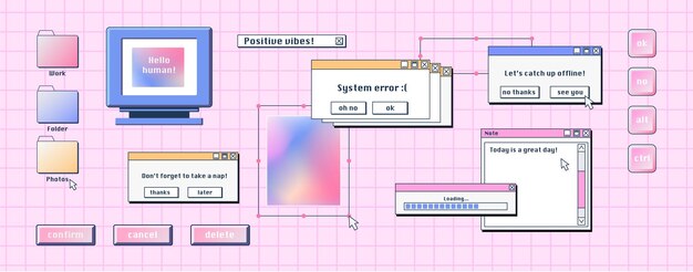 retro computer interface desktop pc elements
