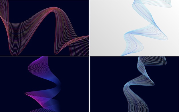 set of 4 geometric wave pattern background abstract waving line vector illustration