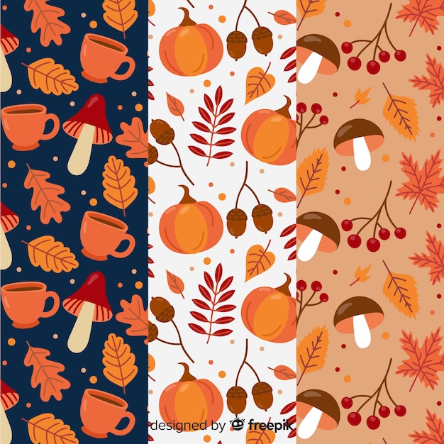 set of autumn patterns flat design