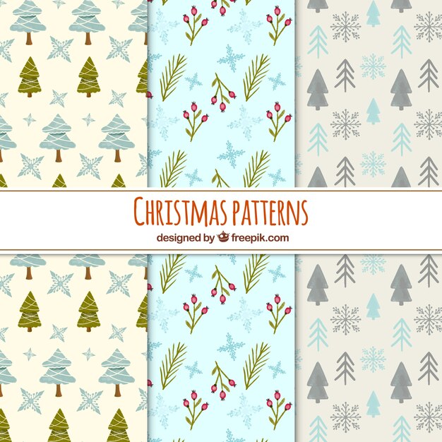 Set of christmas patterns in soft colours