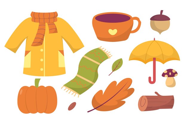 set of clothes and object element for autumn weather