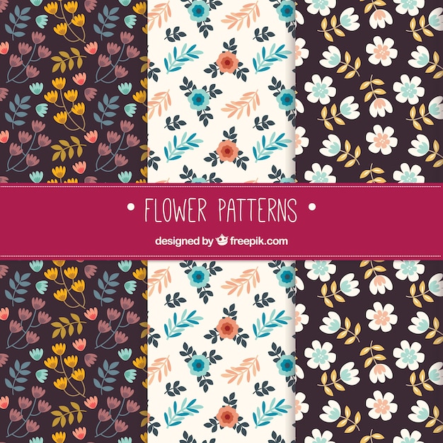 Set of colorful flower patterns in flat style