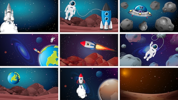 Set of different space scenes