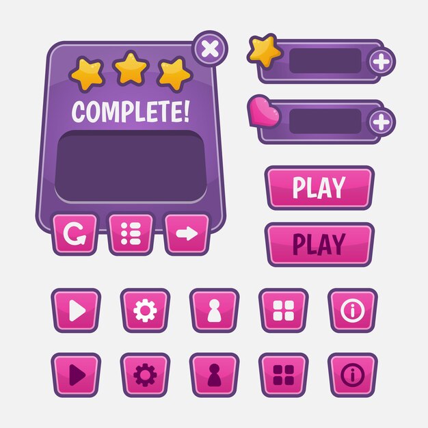 Set of game menu selection for rpg and adventure game, including menu, level selection and options.