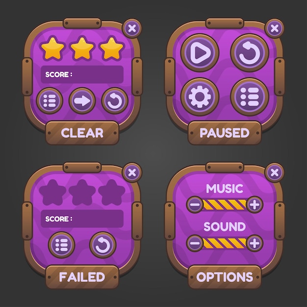 Set of game menu selection for rpg and adventure game, including menu, level selection and options.