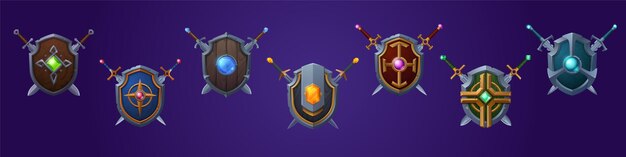 Set of game shields cartoon fantasy medieval armor