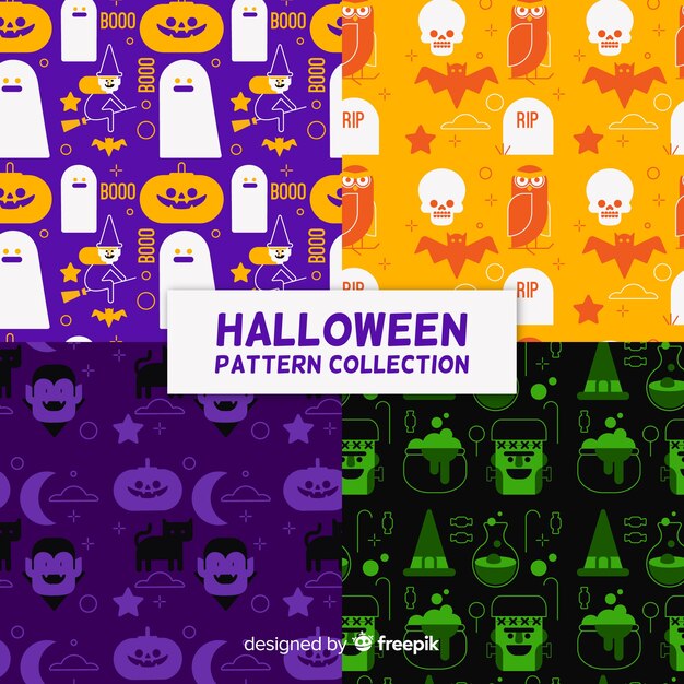 Set of halloween patterns in flat design