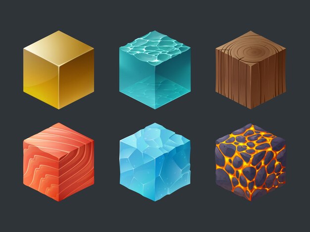 Set of isometric cubes game texture d icons