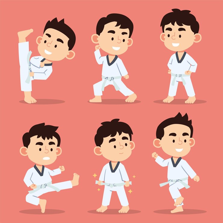 Miễn phí Vector set of lovely boy with martial arts in different poses
