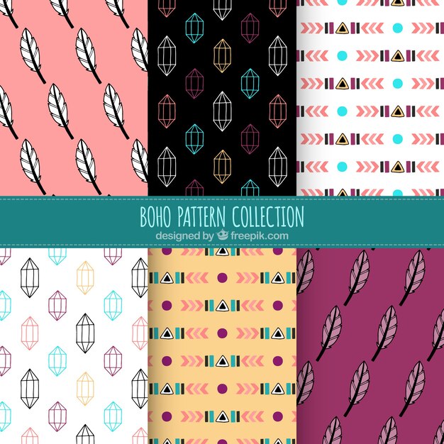 set of six flat patterns with boho items