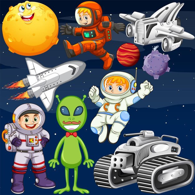 Set of space objects in space