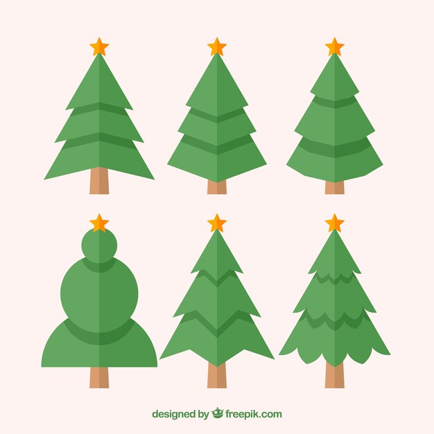 Simple collection of christmas trees in various shapes