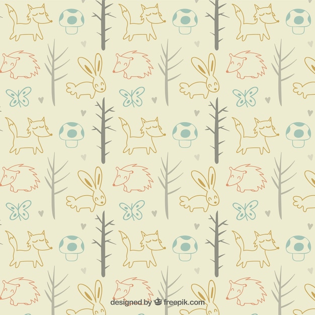 Sketches forest animals with trees pattern