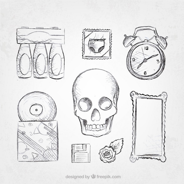 sketches set of retro objects