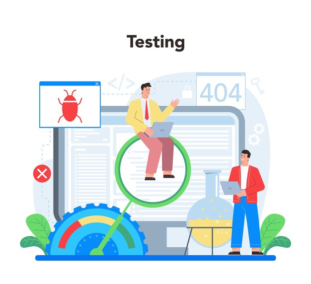 software developer concept idea of programming and coding system development digital technology software developing company writing code isolated vector illustration