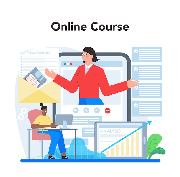 software developer online service or platform idea of programming and system coding software developing company online course flat vector illustration