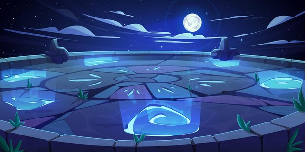 Stone battleground platform at night neon runes
