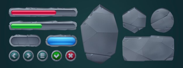 Stone rock ui game interface button cartoon vector