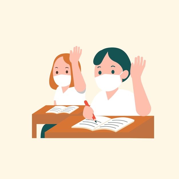 students vector studying in the new normal character flat graphic