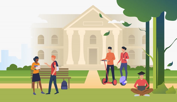 Miễn phí Vector students walking and chatting in campus park