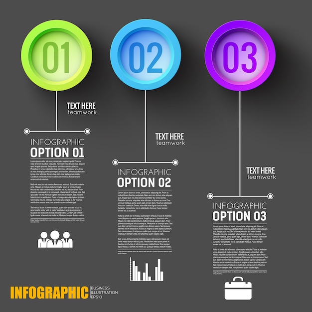 teamwork steps infographic black layout with numbered buttons