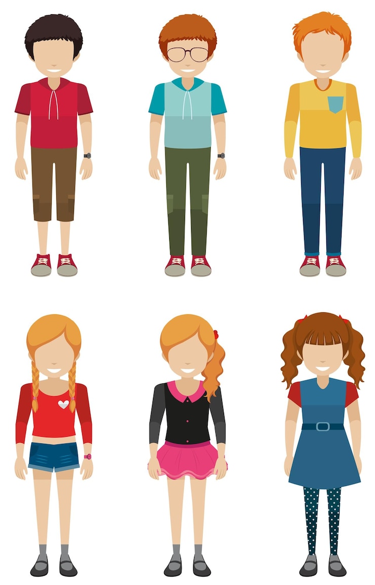 Miễn phí Vector three faceless boys and three faceless girls