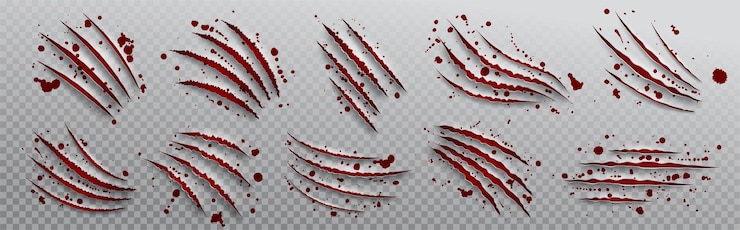 Miễn phí Vector tiger claw scratch with blood drop vector attack bear torn paper mark with nail on red background scary wild cat paw with nail damage and shred shape surface isolated 3d transparent trace set