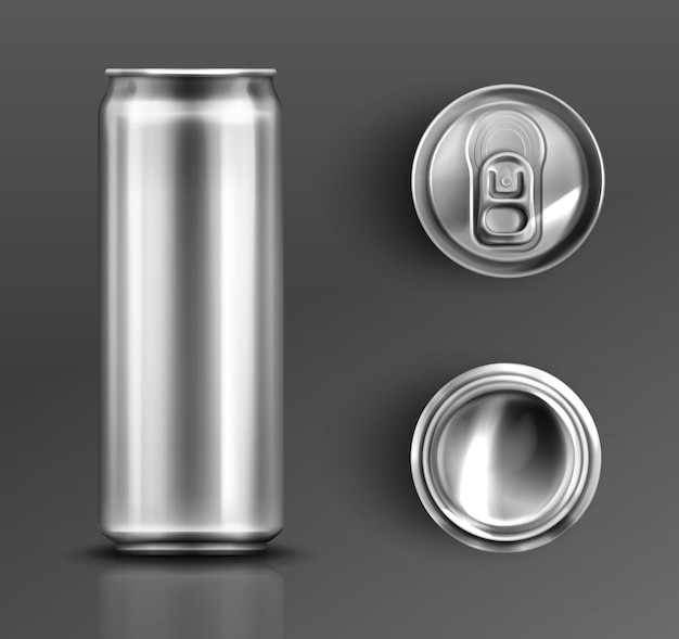tin can with open key front, top and bottom view set.