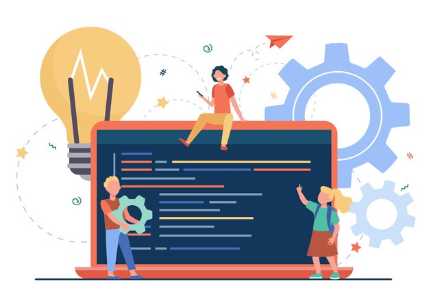 tiny cute children learning coding
