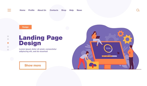 Tiny programmers upgrading operation system of computer landing page template