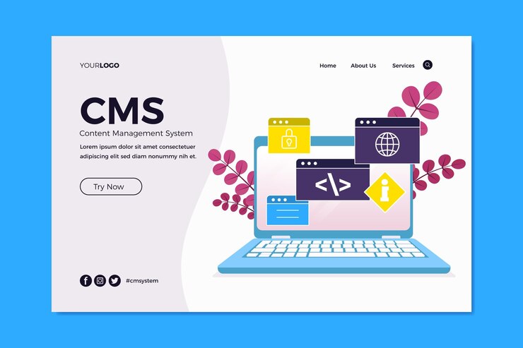 Miễn phí Vector trang đích hệ thống quản lý nội dung phẳng