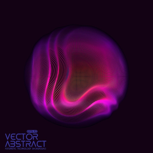 Vector abstract sphere of particles, points array. Futuristic vector illustration. Technology digital splash or explosion of data points. Spherical waveform. Cyber UI or HUD element.