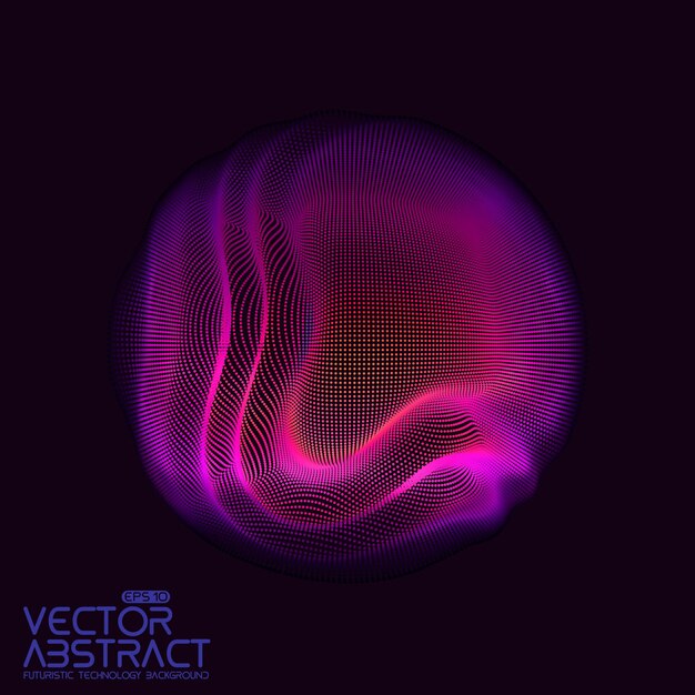 Vector abstract sphere of particles, points array. Futuristic vector illustration. Technology digital splash or explosion of data points. Spherical waveform. Cyber UI or HUD element.