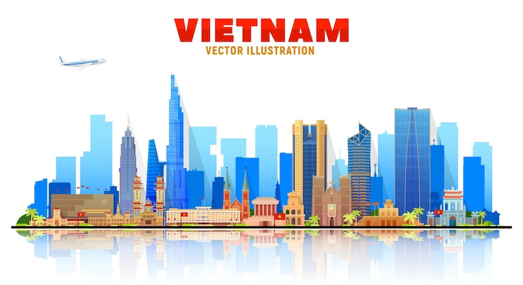 Miễn phí Vector vietnam ho chi minh hanoi and other skyline with panorama at sky background vector illustration business travel and tourism concept with modern buildings image for banner or web site