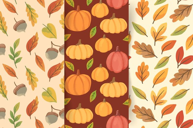 Watercolor autumn pattern collection