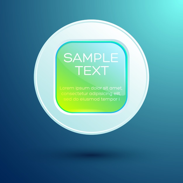 Web design element with text glossy round square button on circle isolated