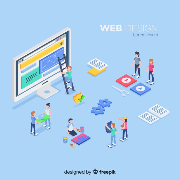 web design elements in isometric style