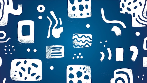 white brush illustration patterns on blue background