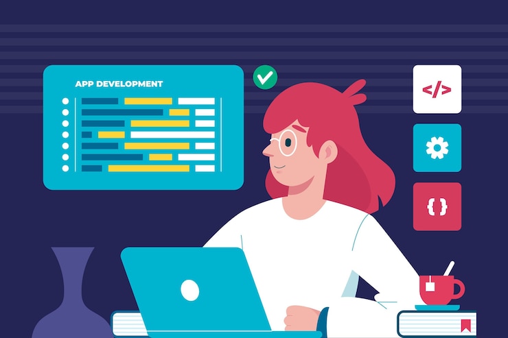 Miễn phí Vector woman working on a new app