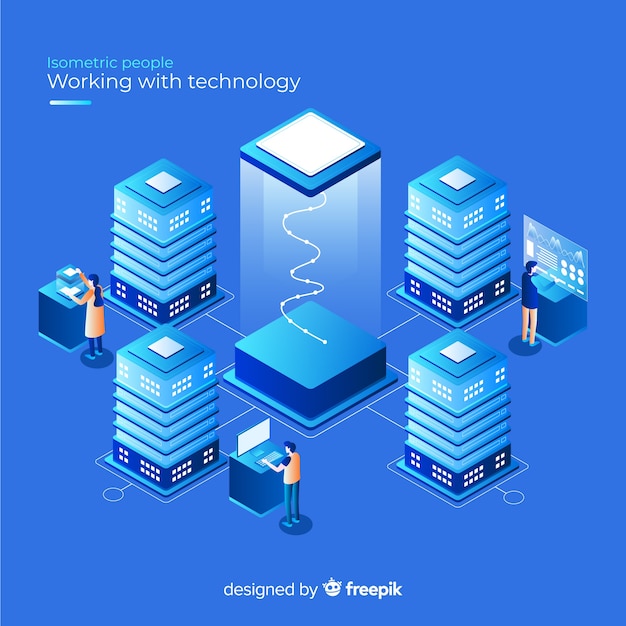 Ý tưởng Isometric về những người làm việc với công nghệ